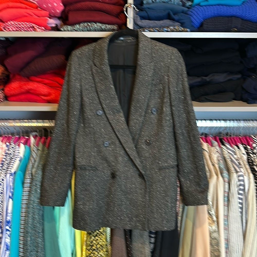 All Saints gray/black/white 59% wool double breasted blazer size 4